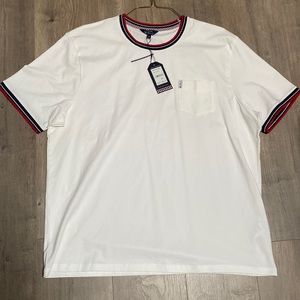 Ben Sherman Mens White Short Sleeved Shirt with Blue and Red Trim, Size XXL NwT